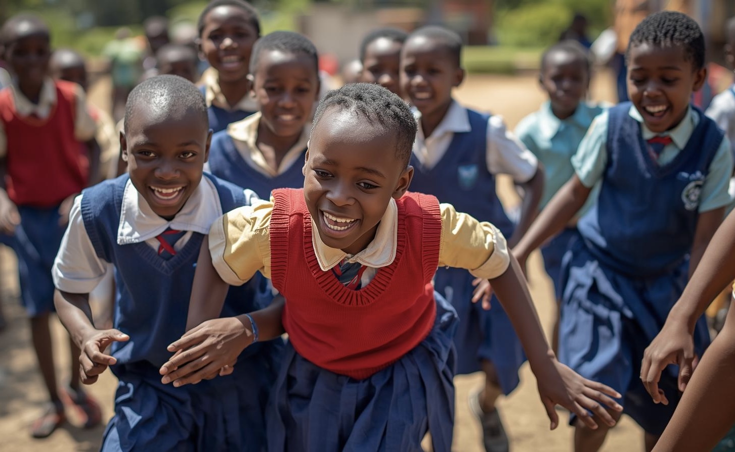 Children in school uniforms smiling